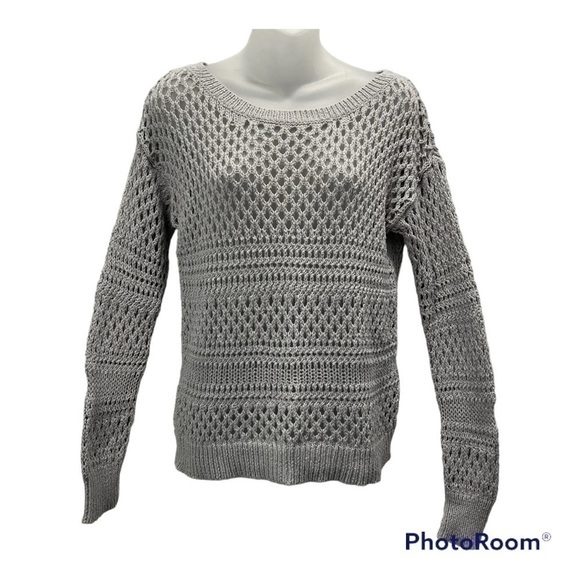 𝅺American Eagle grey crochet look knit sweater medium - Picture 1 of 10